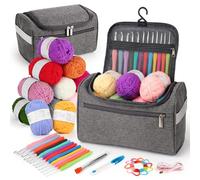 Aeelike Crochet Kit, Crochet Kits for Beginners Adults 12Pcsx25g Crochet Yarns Ergonomic Metal Crochet Hooks Set 2mm-8mm Knitting Accessories Storage Case Crochet Starter Kit - Grey