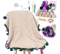 Aeelike Crochet Kit, Crochet Kits for Beginners Adults Blanket, Crochet Blanket Kit with Instructions and Yarn, 40 inch DIY Handmade Round Crochet Flowers Bouquet Blanket Kit(Purple)