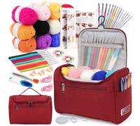 Aeelike Crochet Kit, Crochet Kits for Beginners Adults with Instruction Book 12Pcs x 25g Yarn Metal Crochet Hooks 2mm-10mm & Accessories, Crochet Starter Kits for Beginners Adults Advanced - Wine Red