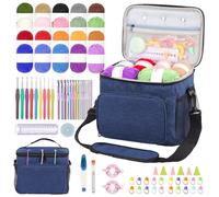 Aeelike Crochet Kit, Crochet Kits for Beginners Adults with Instructions 20Pcs x 25g Yarn Metal Crochet Hooks 2mm-10mm and Accessories, Crochet Starter Kits for Beginners Adults Advanced - Denim Blue