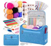 Aeelike Crochet Kit for Beginners, 76 PCS Crochet Starter Kit with Instructions 12Pcs x 25g Crochet Yarn Metal Crochet Hooks 2mm-10mm and Accessories, Crochet Kits for Beginners Adults Advanced - Blue