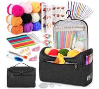 Aeelike Crochet Kit for Beginners Crochet Kits with Acrylic Yarn 25gx12Pcs Instruction Book Ergonomic Metal Crochet Hooks 2mm-10mm Knitting Accessories Storage Bag Crochet Starter Kit for Adults-Black