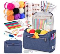 Aeelike Crochet Kits for Adults Beginners Crochet Kit with 12Pcs x 25g Crochet Yarns Instruction Ergonomic Metal Crochet Hooks 2mm-10mm Knitting Accessories Storage Bag Crochet Starter Kit - Navy Blue