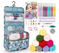 Aeelike Crochet Kits for Beginners Adults, Beginners Crochet Kit, 48 PCS Kids Crochet Starter Kit with Instructions, Crochet Hooks, Yarn(10x25g) and Bag, Crochet Gift Set