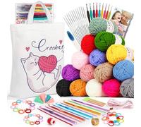 Aeelike Crochet Kits for Beginners Adults, Beginners Crochet Kit for Kids & Adults, 93Pcs Crochet Set-Professional Knitting Crochet Starter Kit with Instructions, 15x25g Yarn, Crochet Hooks Set & More
