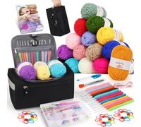 Aeelike Crochet Kits for Beginners Adults, Beginners Crochet Kit with Instructions 16Pcsx25g Crochet Yarns Ergonomic Metal Crochet Hooks 2mm-8mm Accessories Storage Case Crochet Starter Kit - Black