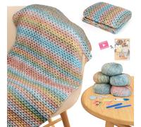 Aeelike Crochet Kits for Beginners Adults, Complete Blanket Crochet Kit with Soft & Colourful Gradient Yarns Video Tutorials Accessories, Starter Crochet Blanket Kit for Beginners - Classical Gradient