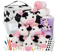 Aeelike Crochet Kits for Beginners Adults, Cow Crochet Kit, Beginners Crochet Kit with Instructions and Cotton Yarn, Kids Crochet Starter Kit, DIY Amigurumi Crochet Animal Kits - Cute Cow Family