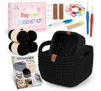 Aeelike Crochet Kits for Beginners Adults, Crochet Basket Kit, Beginners Crochet Kit with Instructions Yarn and Accessories, Starter DIY Square Crochet Basket Making Kit, Black