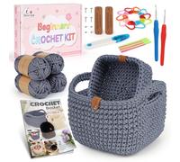 Aeelike Crochet Kits for Beginners Adults, Crochet Basket Kit, Beginners Crochet Kit with Instructions Yarn and Accessories, Starter DIY Square Crochet Basket Making Kit, Grey