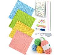 Aeelike Crochet Kits for Beginners Adults, Crochet Dishcloth Kit with Metal Tunisian Crochet Hooks Tunisian Crochet Dishcloth Instruction Book Yarn and Accessories, Starter Crochet Kit for Dishcloths