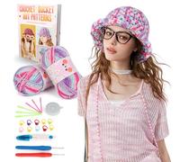 Aeelike Crochet Kits for Beginners Adults, Crochet Kit Hat, Crochet Hat Kit with Instruction Yarn Crochet Hooks and Accessories, Easy to Learn Crochet Granny Square Bucket Hat Kit for Beginners