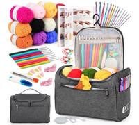 Aeelike Crochet Kits for Beginners Adults Crochet Kit with 12Pcs x 25g Crochet Yarns Instruction Ergonomic Metal Crochet Hooks 2mm-10mm Knitting Accessories Tools Storage Bag Crochet Starter Kit-Grey
