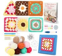 Aeelike Crochet Kits for Beginners Adults Granny Squares, Learn to Crochet Granny Squares Starter Kit, Easy Granny Square Crochet Kit for Beginner with Instruction Book Crochet Blocking Mat and T Pins