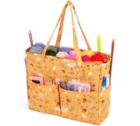 Aeelike Crochet Tote Bag, Large Knitting Bag, Wool Yarn Bag, Craft Storage Bags with Compartments, Cross Stitch Embroidery Organiser Bag, Portable Crochet Knitting Project Travel Bag for Women(Yellow)