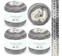 Aeelike Crochet Yarn 400g Set - 4 x 100g of Ombre Yarn Cake for Crochet - 60% Cotton 30% Acrylic 10% Wool - Soft Fluffy Gradient Wool for Knitting Baby Blanket, Socks, Hats, Scarf(Grey White Gradient)