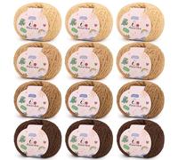 Aeelike Fluffy Yarn 12x50g, Brown Fluffy Wool for Knitting, Flutterby Chunky Yarn for Crochet, Soft Plush Yarn Thick Wool for Baby Blanket & Amigurumi (Brown)