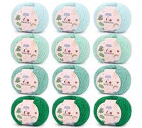 Aeelike Fluffy Yarn 12x50g, Green Fluffy Wool for Knitting and Crocheting