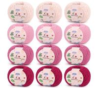 Aeelike Fluffy Yarn 12x50g, Pink Fluffy Wool for Knitting, Flutterby Chunky Yarn for Crochet, Soft Plush Yarn Thick Wool for Baby Blanket & Amigurumi (Pink)