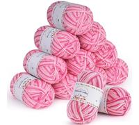 Aeelike Gradient Acrylic Yarn Set 600g, 12 x 50g Soft 5Ply Milk Cotton Yarn for Crochet Beginners, Baby Ombre Yarn Wool for Knitting and Crocheting Amigurumi & Granny Squares, Gradient Pink