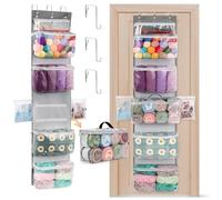 Aeelike Hanging Yarn Storage Organizer, Large Capacity Knitting Storage Bag Organiser with 6 Clear Compartments, Over The Door Yarn Storage, Detachable Knitting Bags for Wool and Needles Storage