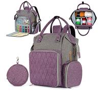 Aeelike Knitting Bag Backpack, Yarn Storage Organizer Crochet Bag, Large Knitting Bags for Wool and Needles Storage, Knitting Project Organiser Bag, Portable Craft Storage Bags for Travel, Grey Purple