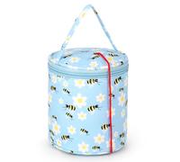 Aeelike Knitting Bag Small, Portable Yarn Storage Bag for Knitting and Crochet Projects, Crochet Bags for Wool and Hooks Storage Bag, Mini Blue Bee Round Knitting Bag with Yarn Hole for Travel