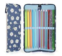 Aeelike Knitting Needle Storage Case Empty, Knitting Needle Case for Long Needles and Long Tunisian Crochet Hooks, Knitting Pins Case, Midnight Blue Daisy