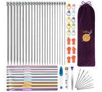 Aeelike Knitting Needles and Crochet Hook Set, Crochet and Knitting Kits for Beginners Adults Kids, 60 PCS Crochet Knitting Starter Kit with 25cm Knitting Needles, Crochet Needles Set and Accessories