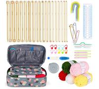 Aeelike Knitting Needles Set, Knitting Kits for Beginners Adults, Knitting Set with Wool, 18 Pairs of 2-10mm Bamboo Knitting Needles 25cm and Accessories, Professional Knitting Starter Kit for Adults
