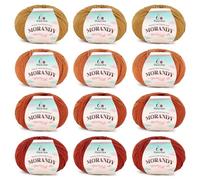 Aeelike Merino Wool Yarn for Knitting and Crochet, 12x50g Soft Baby Merino Knitting Wool for Crochet Blanket and Toys, Shades of Orange - Crochet Yarn Sets for Beginners