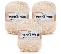Aeelike Merino Wool Yarn for Knitting and Crochet, 3x100g, Light Beige Pink