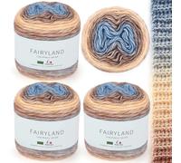 Aeelike Ombre Crochet Yarn - 4x100g Gradient Yarn Cake Set - 60% Cotton 30% Acrylic 10% Wool - Ombré Yarn for Crochet Shawls and Cardigans - Brown to Blue Colour Gradient Wool for Knitting