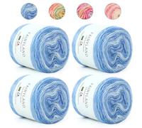 Aeelike Ombre Yarn Blue - 4 x 100g of Gradient Yarn Cake for Crochet - 60% Cotton 30% Acrylic 10% Wool - Beautiful Ombre Knitting Yarn Wool for Knitting Hat, Star Blanket, Shawl