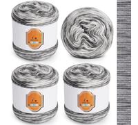 Aeelike Ombre Yarn Cake 4 x 100g - 55% Cotton 34% Acrylic 11% Polyester - Soft Fluffy Gradient Yarn for Crochet, Knitting and DIY Craft Projects, Black White and Grey Gradient Knitting Wool