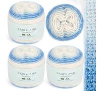 Aeelike Ombre Yarn Cake - 4x100g Gradient Cake Yarn for Crochet and Knitting - Soft Fluffy Cotton Acrylic Blend Ombre Wool Cakes for Crochet Star Blanket, Shawl, Scarf, Socks, Hat(Blue White Gradient)
