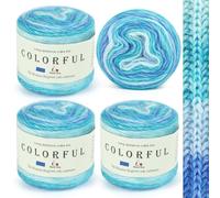 Aeelike Ombre Yarn Cake - 4x100g Soft Fluffy Cotton Gradient Cake Yarn for Crochet and Knitting - Multicoloured Ombre Wool Cakes for Crochet Star Blanket, Shawl, Scarf, Socks, Hat(Blue Green Gradient)