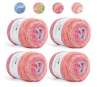 Aeelike Ombre Yarn Cake - 4x100g Soft Fluffy Cotton Ombre Yarn for Crochet and Knitting Projects - Multicoloured Gradient Wool Cakes for Crochet Blanket, Shawl, Scarf, Socks, Hats(Red Purple Gradient)