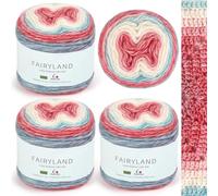 Aeelike Ombre Yarn Cake - 4x100g Soft Fluffy Cotton Ombre Yarn for Crochet and Knitting Projects - Multicoloured Gradient Wool Cakes for Crochet Blanket, Shawl, Scarf, Socks, Hats(Red Blue Gradient)