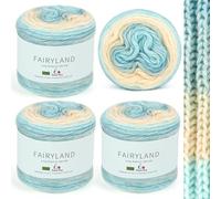 Aeelike Ombre Yarn Cake - 4x100g Soft Fluffy Gradient Yarn for Crochet and Knitting - Multicoloured Ombre Wool Cakes for Crochet Baby Blanket, Shawl, Scarf, Socks, Hats(Peacock Blue Yellow Gradient)