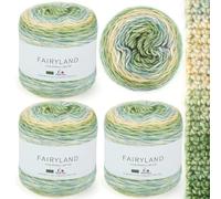Aeelike Ombre Yarn Cake for Crochet - Gradient Yarn Cake 400g - 60% Cotton 30% Acrylic 10% Wool - Green Yellow Gradient Crochet Yarn Knitting Wool for Blanket, Socks, Scarf and Crafting
