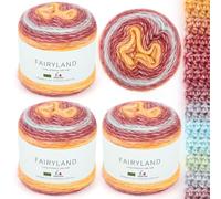 Aeelike Ombre Yarn for Crochet - Ombre Yarn Cake 4x100g - 60% Cotton 30% Acrylic 10% Wool - Purple and Yellow Soft Gradient Cake Wool for Crochet Baby Blankets Knitting and DIY Crafts
