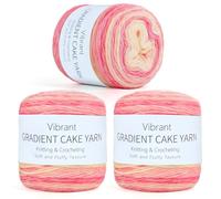 Aeelike Ombré Yarn for Crocheting, 3 Skeins Gradient Cake Yarn 100g (3.52 oz) 245m (267 Yards) # 3 Light Weight - Soft Yarns with Vibrant Colors for Making Blanket Scarves, Pink Yellow Gradient