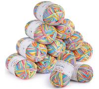 Aeelike Ombre Yarn Set 600g, 12 x 50g 5Ply Milk Cotton Acrylic Yarn for Crochet Beginners, Soft Gradient Yarn Knitting Wool for Crocheting Amigurumi & Granny Squares, Gradient Multicoloured