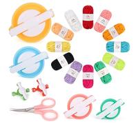 Aeelike Pom Pom Maker Kit, 19 Pack with 6 Sizes (2cm, 2.5cm, 3.8cm, 4.8cm, 6.8cm, 8.8cm), 12 Colours Yarn, Scissors, Knitting Pompom Maker for Adults, Easy DIY Fluff Balls