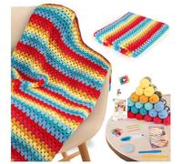 Aeelike Rainbow Blanket Crochet Kit - Crochet Kits for Beginners Adults with Instructions, Step-by-Step Video Tutorials and Enough Yarn - Crochet Starter Kit for Adults to Learn Granny Square Blanket
