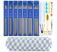 Aeelike Short Double Pointed Knitting Needles Set, 20 cm Metal Double Ended Knitting Needles Starter Kit, 2.0-5.0 mm Lightweight DPNs Knitting Pin Set for Beginners, Knitting Sock on Straight Needles