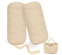 Aeelike T Shirt Yarn Beige, 2x200g Chunky Tshirt Yarn for Crocheting and Knitting, Soft and Thick Elastic Fabric T-Shirt Yarn for Crochet Baskets, Bags, Blankets, Home Decor and DIY Crafts(Beige)