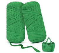 Aeelike Tshirt Yarn, 2x200g Chunky T Shirt Yarn for Crocheting and Knitting, Soft and Thick Elastic Fabric T-Shirt Yarn for Crochet Basket, Bag, Blanket, Home Decor and DIY Crafts(Grass Green)