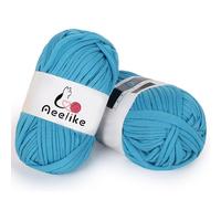 Aeelike Tshirt Yarn for Crocheting Blue, 2 x 100g T Shirt Yarn for Crocheting and Knitting, Chunky Elastic Fabric T-Shirt Yarn for Crochet Bags and Baskets (Blue)